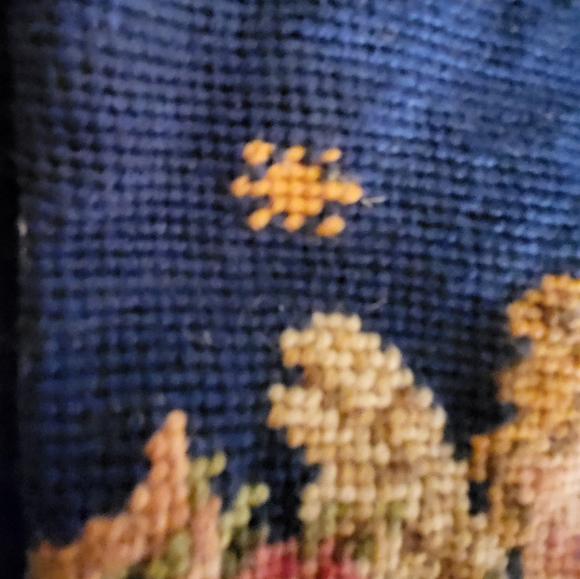 VTG Needlepoint Stocking Cherub Angel Navy Blue Velvet Christmas - Picture 3 of 6